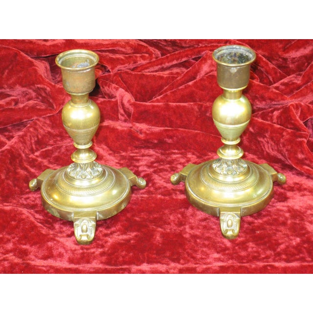 Brass Brass Candleholders Pair Antique 1880-90s Victorian, Aesthetic Movement, French For Sale - Image 8 of 12