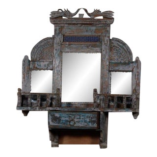 Vintage Indian Painted Teakwood Hanging Mirror For Sale