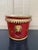 French Red & Gold Tole Cachepot With Lion Head Handles and Pierced Gallery Rim For Sale - Image 4 of 8