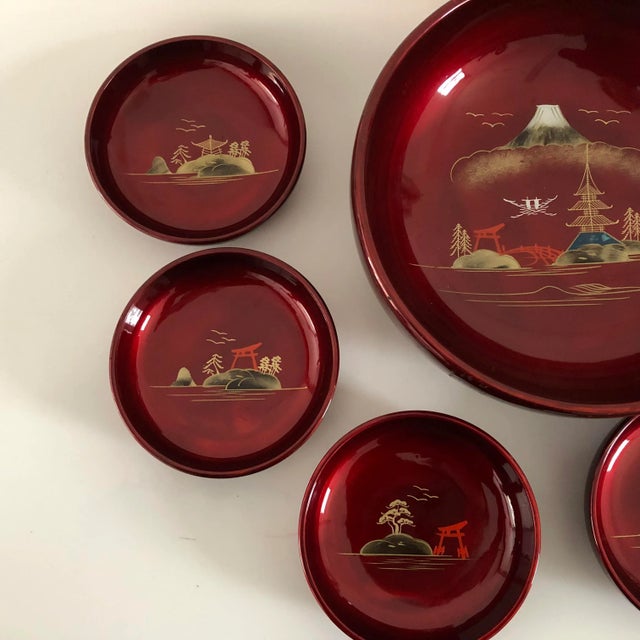 1980s Asian Lacquered 7 Pieces Salad Bowls Set For Sale - Image 5 of 7