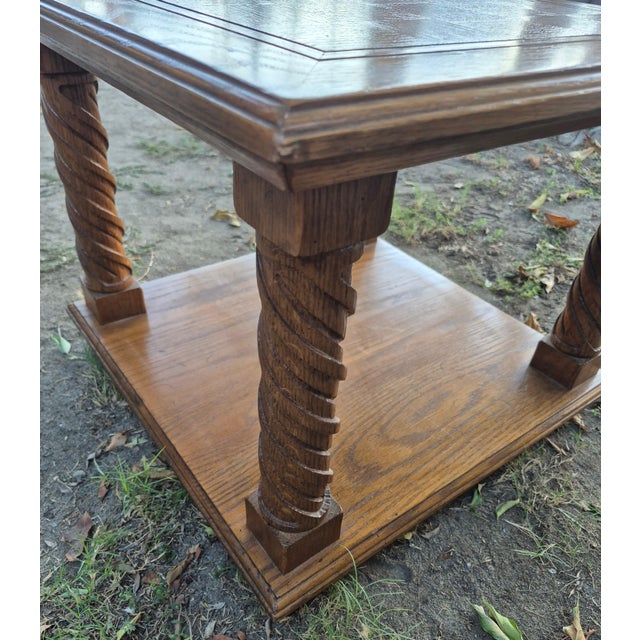 Mid 20th Century Mid-Century Spanish Revival Oak Parquet Two-Tier End Tables - A Pair For Sale - Image 5 of 10
