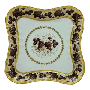 1800s English Worcester Flight Barr Porcelain Square Dish with Grape Vine Decoration