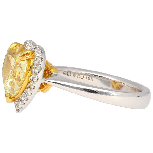 Modern Gia Certified 3.32 Carat Fancy Intense Yellow Heart Cut Diamond Engagement Ring Size 6 For Sale - Image 3 of 8