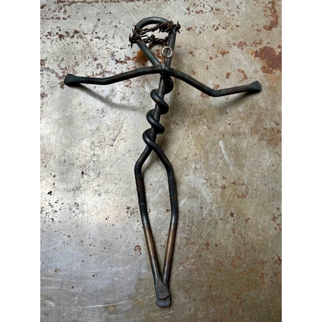 Late 20th Century Hand-Forged Folk Art Crucifix Wire Figure With Barbed Wire Crown For Sale - Image 4 of 11