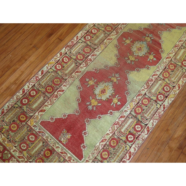 Zabihi Collection Early 20th Century Soft Green Antique Turkish Runner - 3'4" x 12'8" For Sale - Image 4 of 9