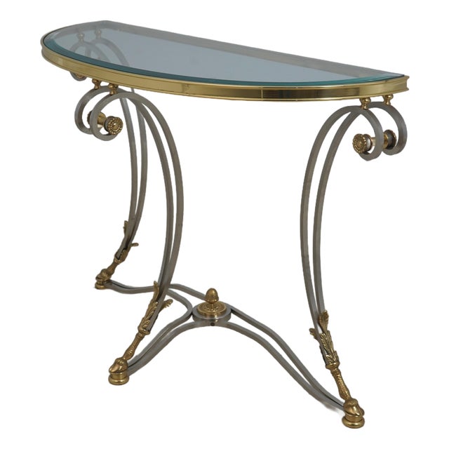 Labarge Brass & Steel Regency Console Hall Table For Sale