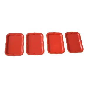 Mid-Century, Red and Gold Metal, Scroll Edge Trays - Set of 4