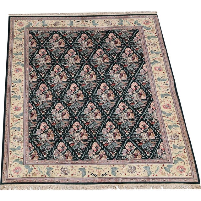 A Fabulous Contemporary Decorative Green Ground Hand Knotted Chinese Area Rug For Sale - Image 4 of 5