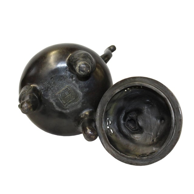 2010s Chinese Oriental Dark Brown Bronze Metal Incense Burner Display For Sale - Image 5 of 7