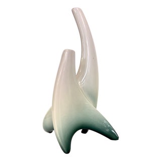 White and Green Ceramic Flower Vase Sculpture attributed to Vibi, Turin, Italy, 1950s For Sale