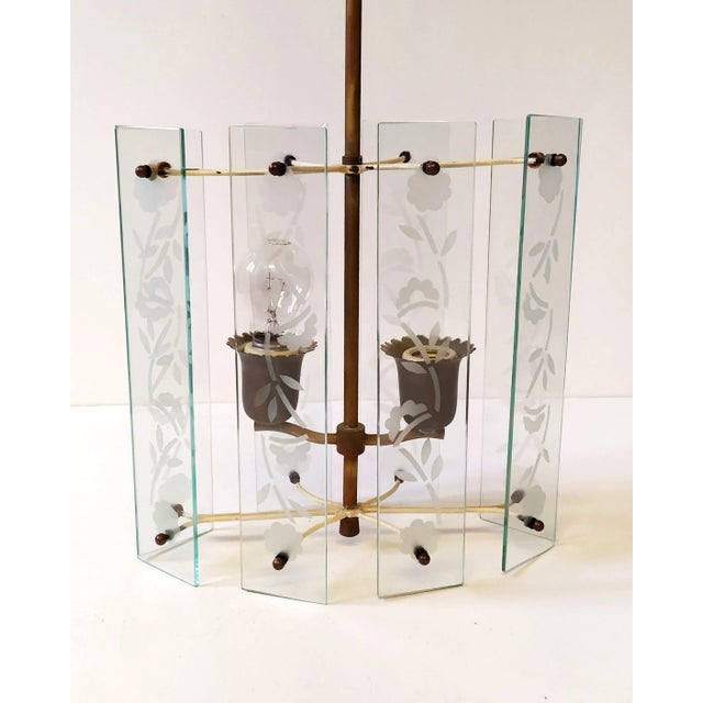 Metal Pendant Lamp in the style of Fontana Arte, 1940s For Sale - Image 7 of 11