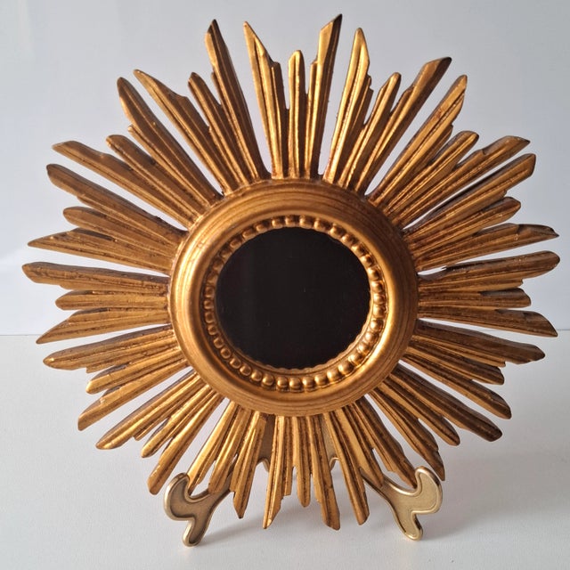 Gilded Sunburst Wall Mirror, Italy, 1960s For Sale - Image 9 of 15