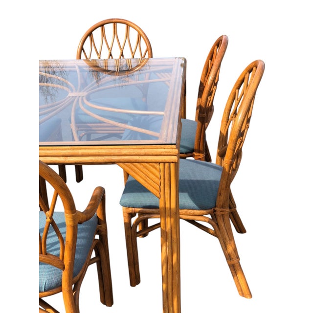Wood Vintage Rattan Dining Set with Six Chairs attributed to McGuire For Sale - Image 7 of 12
