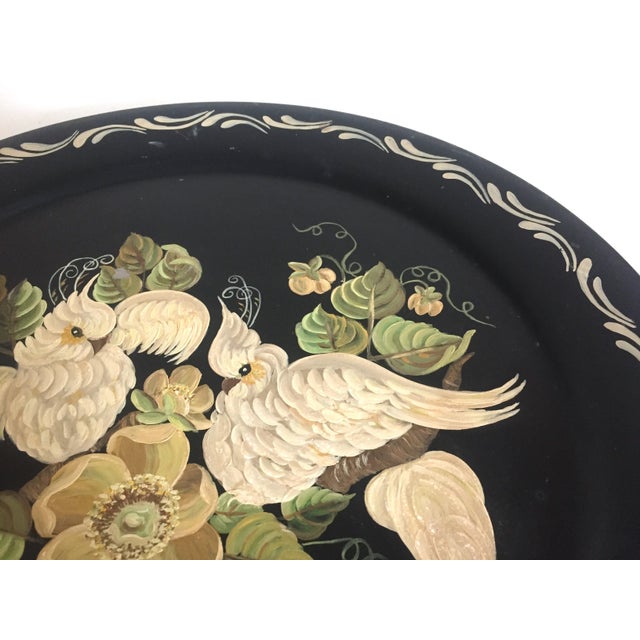 Vintage Mid Century Black Hand Painted Tole Ware Birds Extra Large