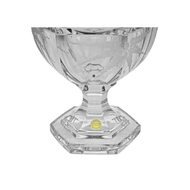 Biedermeier Biedermeier-Style Urn Etched Crystal Centerpiece Vase Wedding or Anniversary Gift For Sale - Image 3 of 4