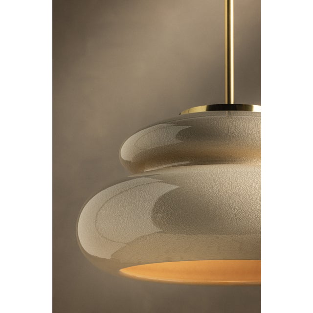 Mitzi Mitzi Pia 16 in. 1 Light Pendant in Aged Brass and Ceramic Butter Crackle Finish For Sale - Image 4 of 14
