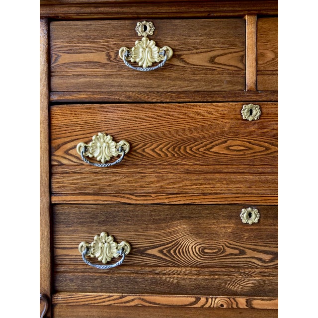 Wood Antique Victorian Solid Tiger Oak Chest of Drawers For Sale - Image 7 of 11