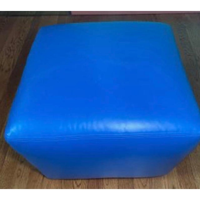 Animal Skin Custom A. Rudin Blue Leather Minimalist Cube Ottoman For Sale - Image 7 of 7