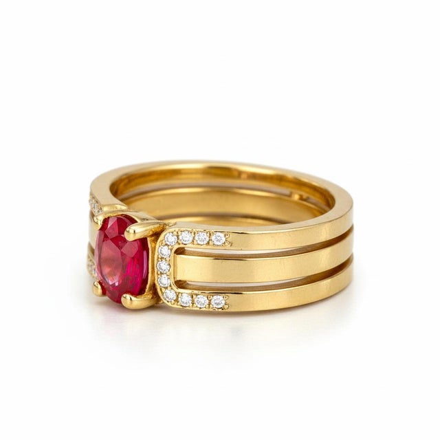 Modern Split Shank Oval Ruby Engagement Silver, Gold Ring, Size 9.5 For Sale - Image 3 of 7
