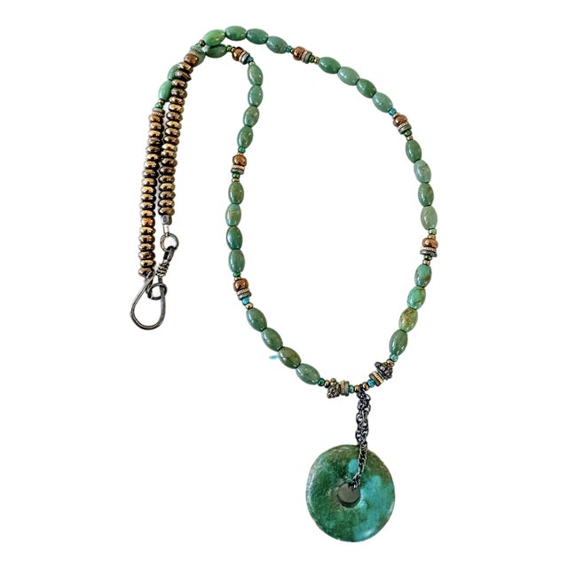 Vintage Turquoise Beaded Necklace With Pendant For Sale