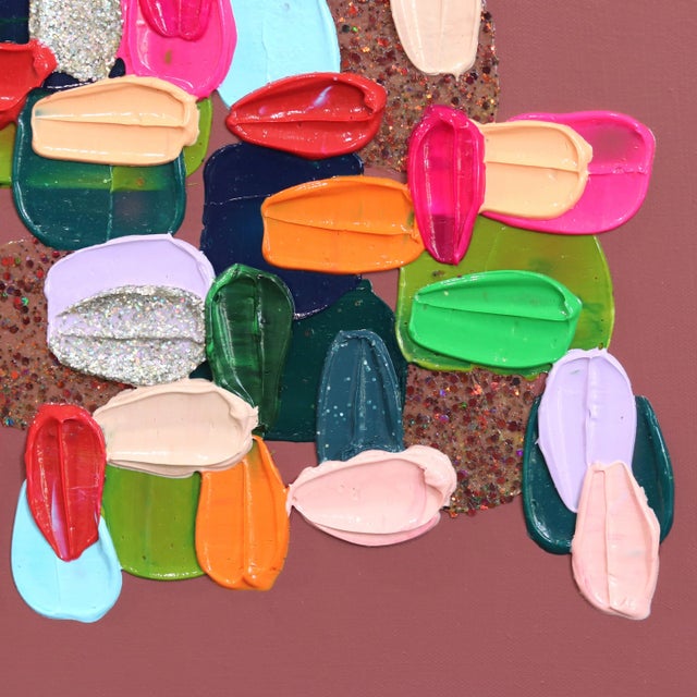 2020s Warm Greens - Impasto Inspired Colorful Thick Paint and Glitter Abstract Original Artwork by Shiri Phillips For Sale - Image 5 of 10