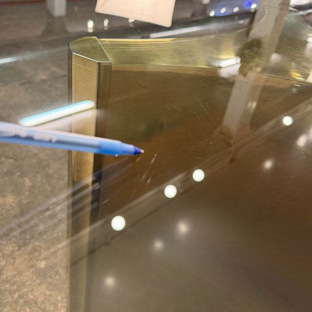 Mid 20th Century Round Glass Top Mastercraft Trilobi Dining Table, Brass, 1970's For Sale - Image 5 of 12