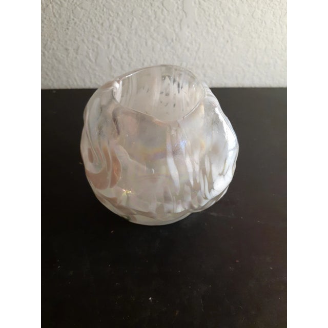 Vintage Cristal D Arques France Iridiscent Snowball Single Candle Votive For Sale - Image 4 of 7