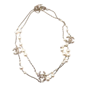 Chanel Gold CC Pastel Flower Crystal Pearl Long Necklace