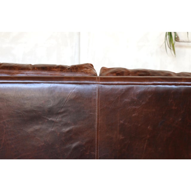 Restoration Hardware Brown Leather Two-Seat Sofa With Rich Patina For Sale - Image 16 of 18