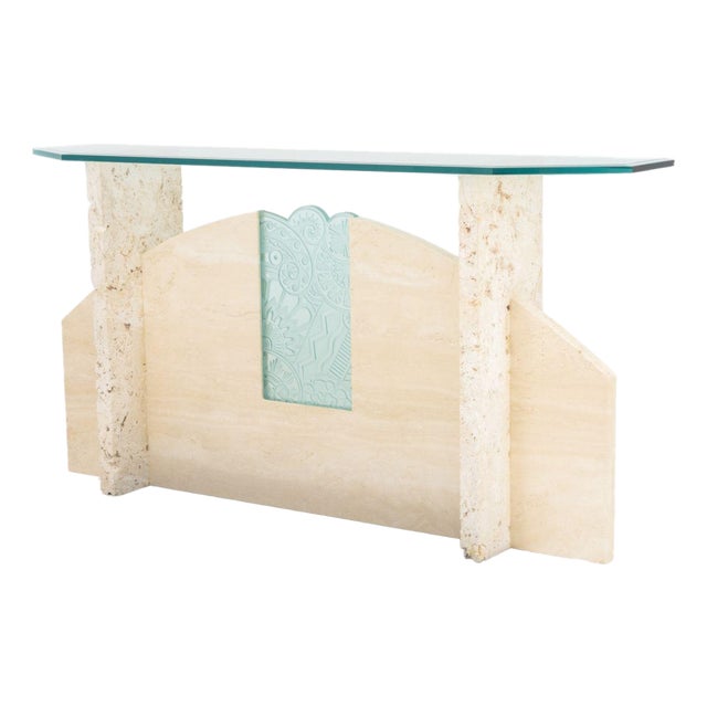 Art Deco Style Glass and Limestone Console Table For Sale