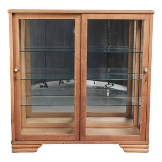 Antique Dutch Oak Display Cabinet with 2 Doors, Glass Shelves and Mirrored Back For Sale
