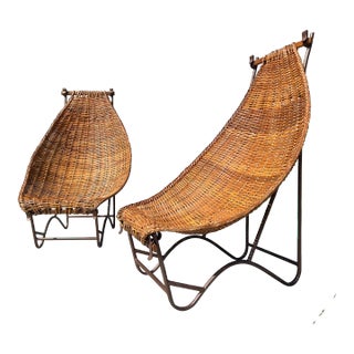 1960s in the Manner of John Risley Braided Woven Rattan Duyan Lounge Chairs - Set of 2 For Sale