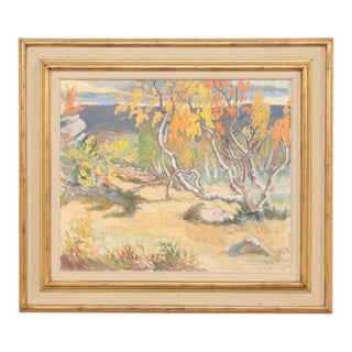 Mid 20th Century Framed Swedish Autumn Landscape Painting For Sale