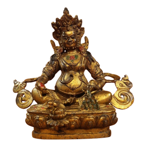 Late 19th Century Gilt Bronze Yellow Jambhala Statue, Buddhist Wealth Deity, 1.69kg