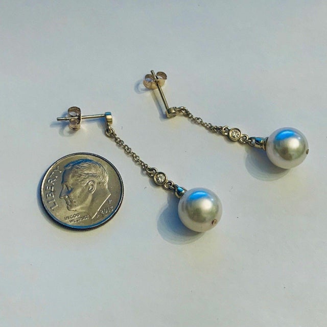 Fine Quality Akoya Pearl Diamond Drop Earrings 14k Gold 9.4 mm Women Certified $1,199 721760 This is a Unique Custom Made...