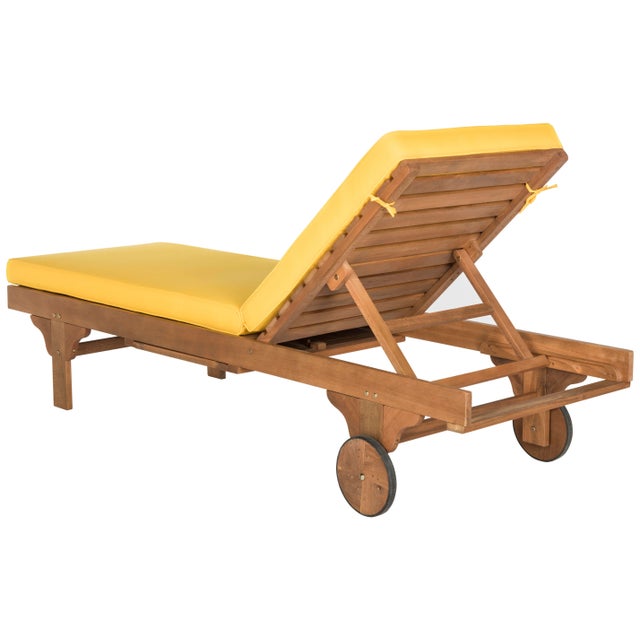 Modern Newport Chaise Lounge Chair with Side Table, Natural/Yellow Cushion For Sale - Image 3 of 9
