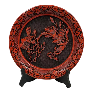 Mid-20th Century Chinese Hand Carved Cinnabar Lacquer Plate