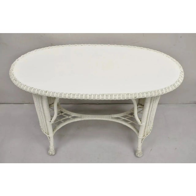 Victorian Antique Victorian White Wicker Rattan Console Hall Side Table For Sale - Image 3 of 11