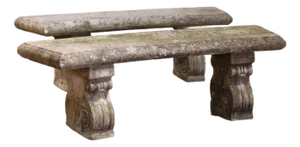 Pair of Early 20th Century French Weathered Curved Cast Stone Garden Benches