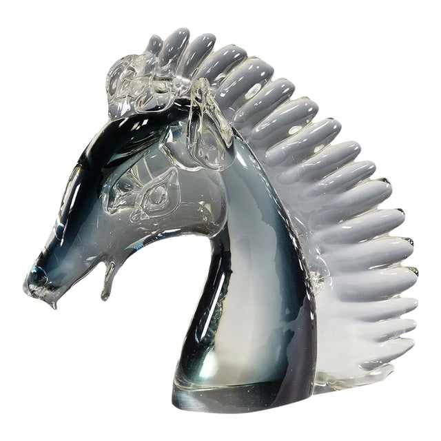 Stylized Murano Horse Head Sculpture in Sommerso Glass For Sale