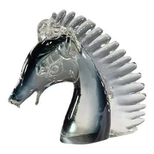 Stylized Murano Horse Head Sculpture in Sommerso Glass