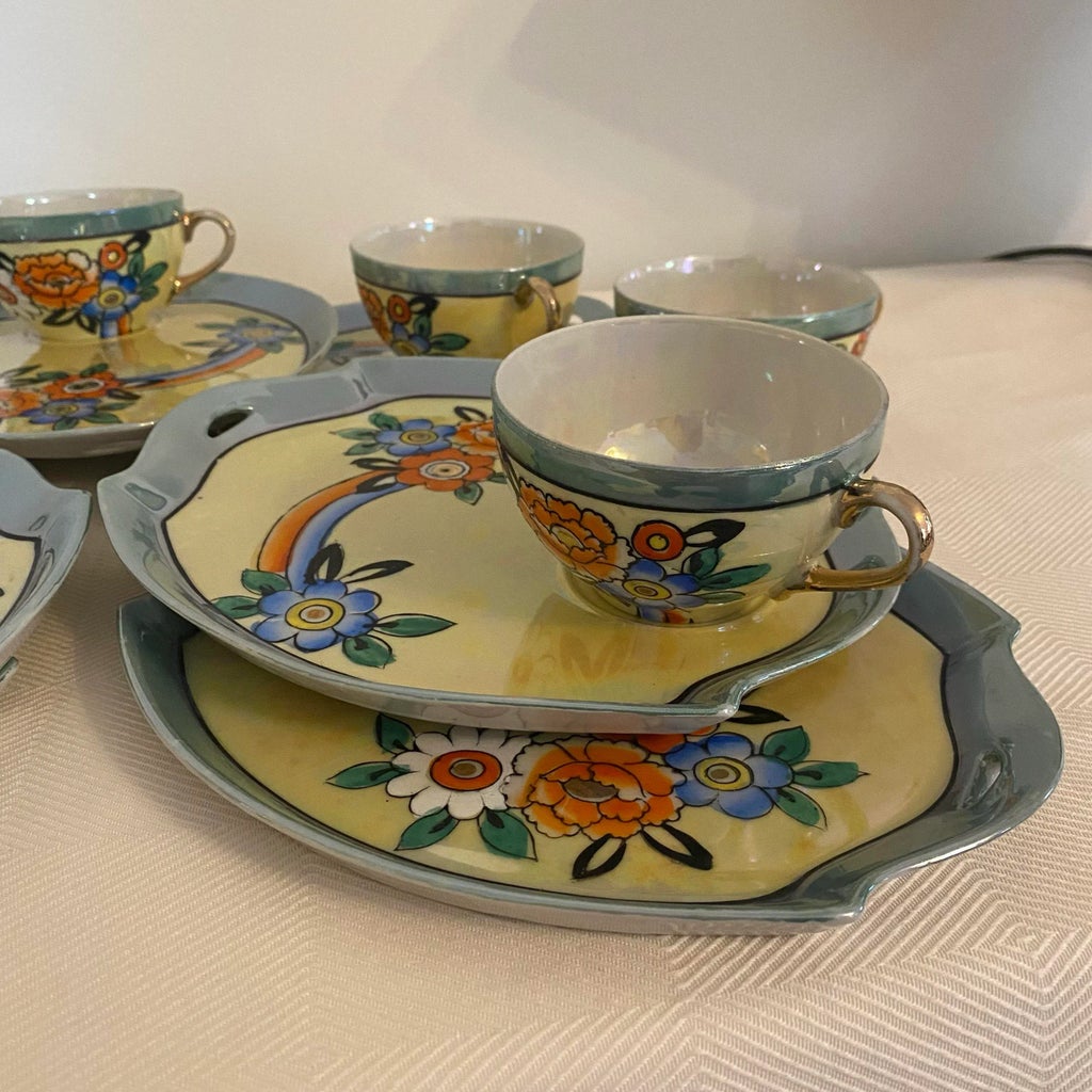 茶 nackyS Early 20th Century Japanese Handpainted Lusterware Tea Cups