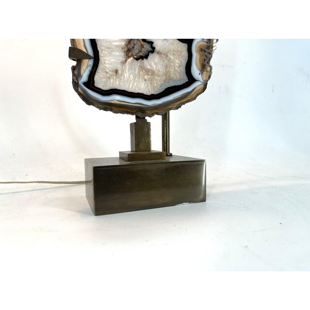 Vintage Brass Agate Slice Table Lamp, 1970s, in Very Good conditions. Designed 1970 to 1979 European Plug (up to 250V).The...