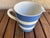 This item is a vintage T.G. Green Cornishware milk jug featuring the iconic blue and white horizontal stripes and "MILK"...
