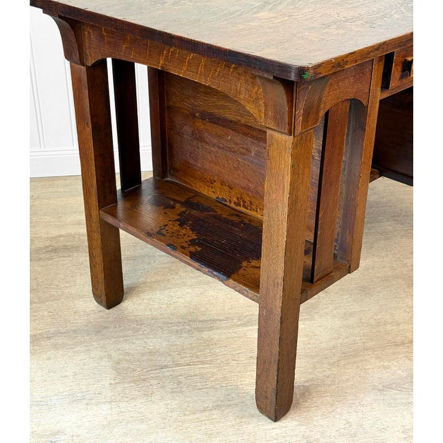 Antique Arts & Crafts Quartersawn Oak Partners Library Desk For Sale - Image 13 of 14