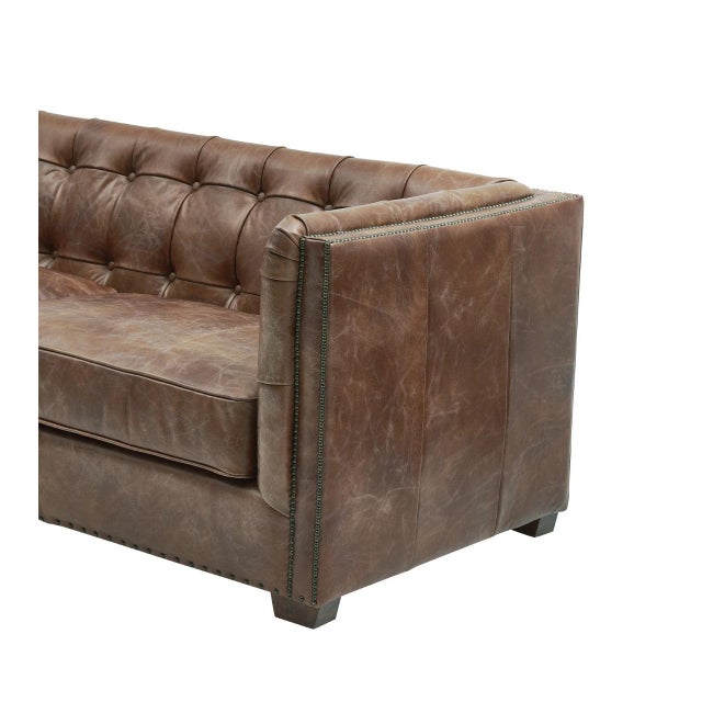 Tuxedo Leather Sofa - Bark Brown For Sale In Chicago - Image 6 of 7