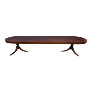 Traditional Oval Banded Mahogany Double Pedestal Dining Table by Leighton Hall -Showroom Sample For Sale