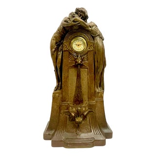 Large French Art Nouveau No 112 Fontaine De Labour Table Clock in Plaster from Lb Deposee, 1890s For Sale