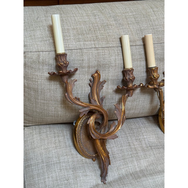 Rococo Late 20th Century Louis XV Rococo Style Gilt Bronze Wall Sconces, Pair For Sale - Image 3 of 11