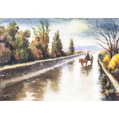 Real Bordalo, Caroça Na Estrada, Watercolor on Paper For Sale